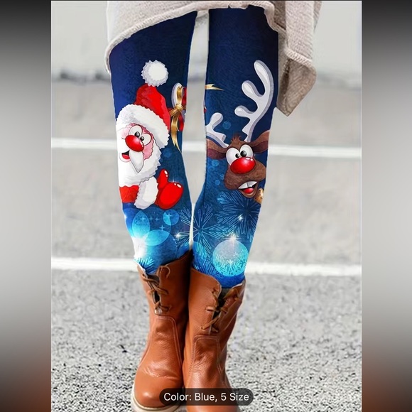 Pants - 🎁 NWT 🎄🎅🏼🦌 BLUE HOLIDAY CHRISTMAS SANTA REINDEER LEGGINGS Size Women’s XL